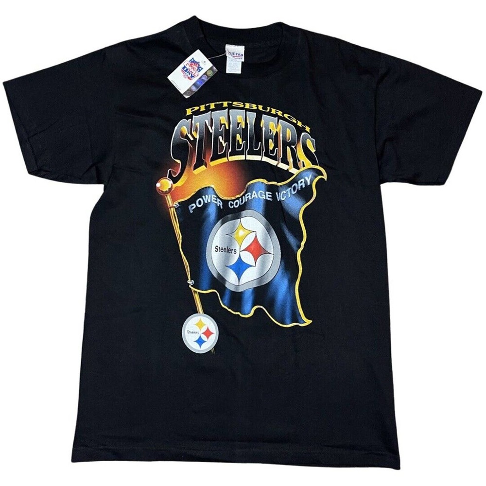 Vintage Pittsburgh Steelers TShirt NFL Big Flag Logo True Fan Brand NWT Medium